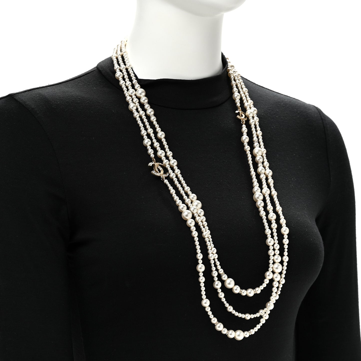 Metal Pearl Crystal Graduated CC Multi Strand Necklace Gold