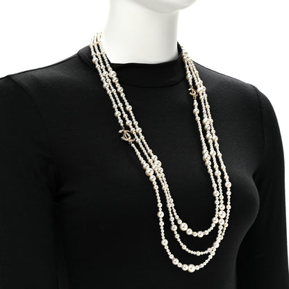 Chanel Metal Pearl Crystal Graduated CC Multi Strand Necklace Gold 2 of 5