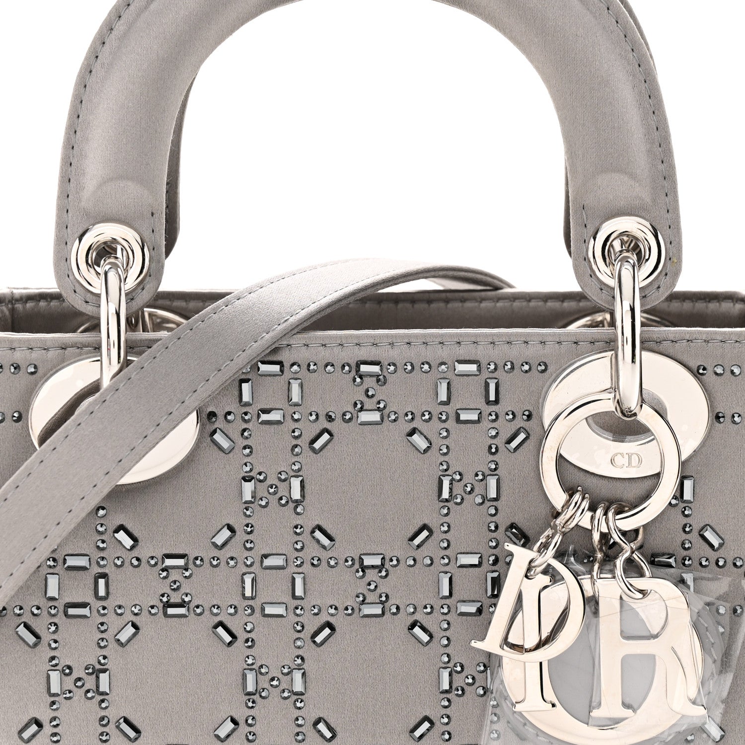 Christian Dior Satin Crystal Cannage Mini Lady Dior Gray 8 of 11