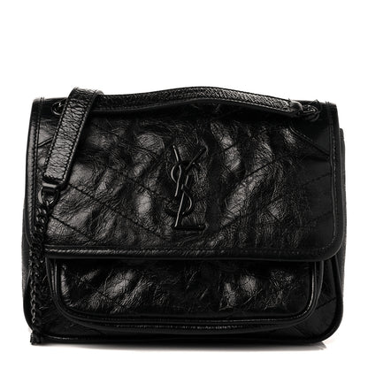 Saint Laurent Crinkled Calfskin Matelasse Monogram Baby Niki Chain Satchel Black 1 of 9