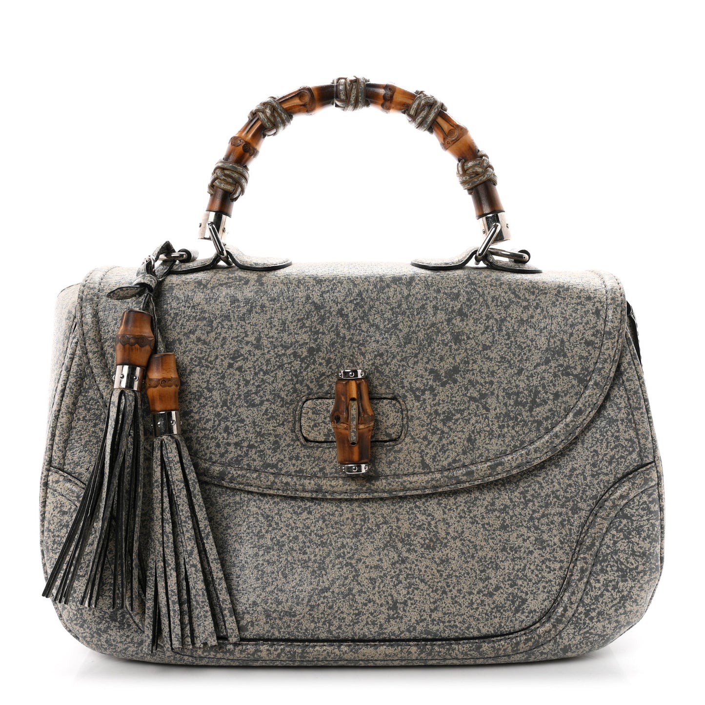 Calfskin Large New Bamboo Top Handle Bag Light Grey