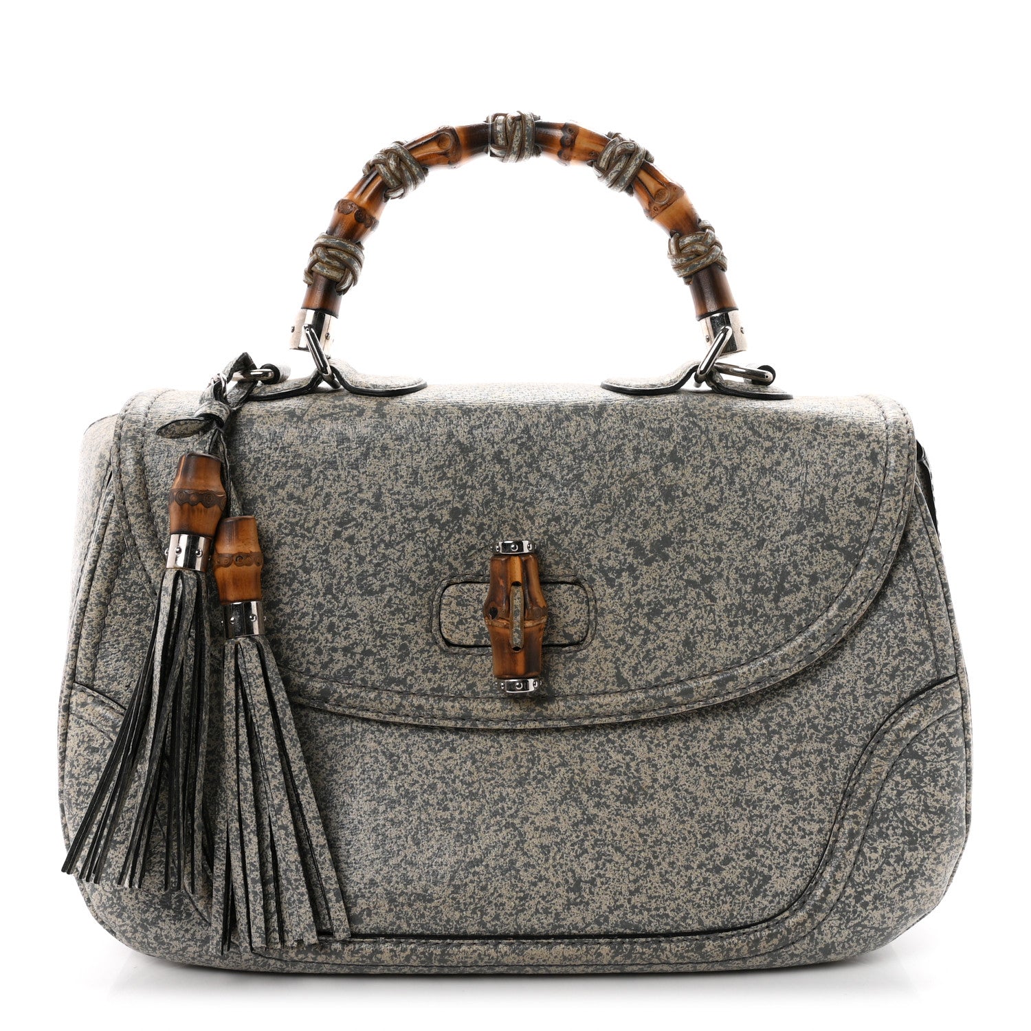 Gucci Calfskin Large New Bamboo Top Handle Bag Light Grey 1 of 10