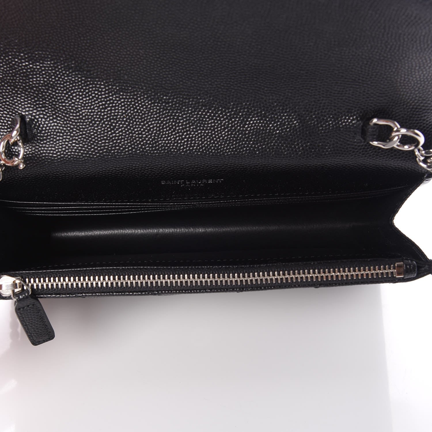 Saint Laurent Grain De Poudre Matelasse Chevron Monogram Envelope Chain Wallet Black 5 of 7