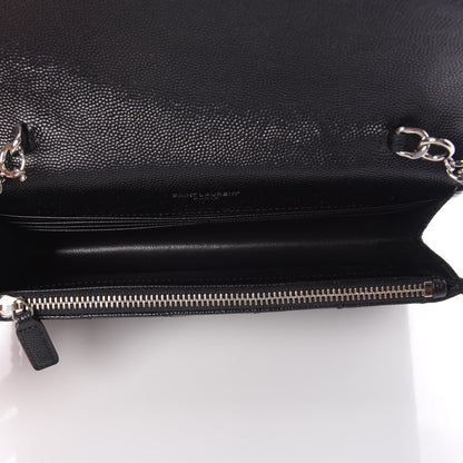 Saint Laurent Grain De Poudre Matelasse Chevron Monogram Envelope Chain Wallet Black 5 of 7