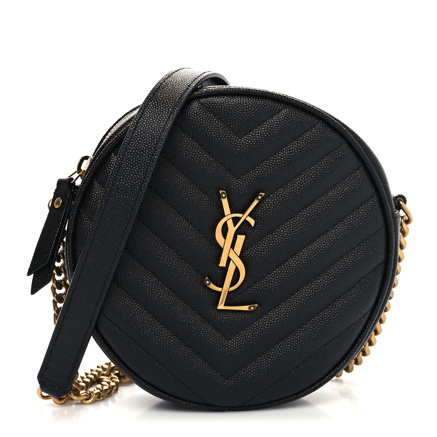 Saint Laurent Grain De Poudre Matelasse Chevron Quilted Round Vinyle Camera Bag Black 1 of 11