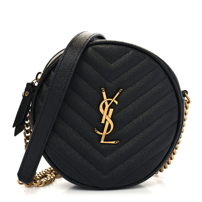 Saint Laurent Grain De Poudre Matelasse Chevron Quilted Round Vinyle Camera Bag Black 1 of 11
