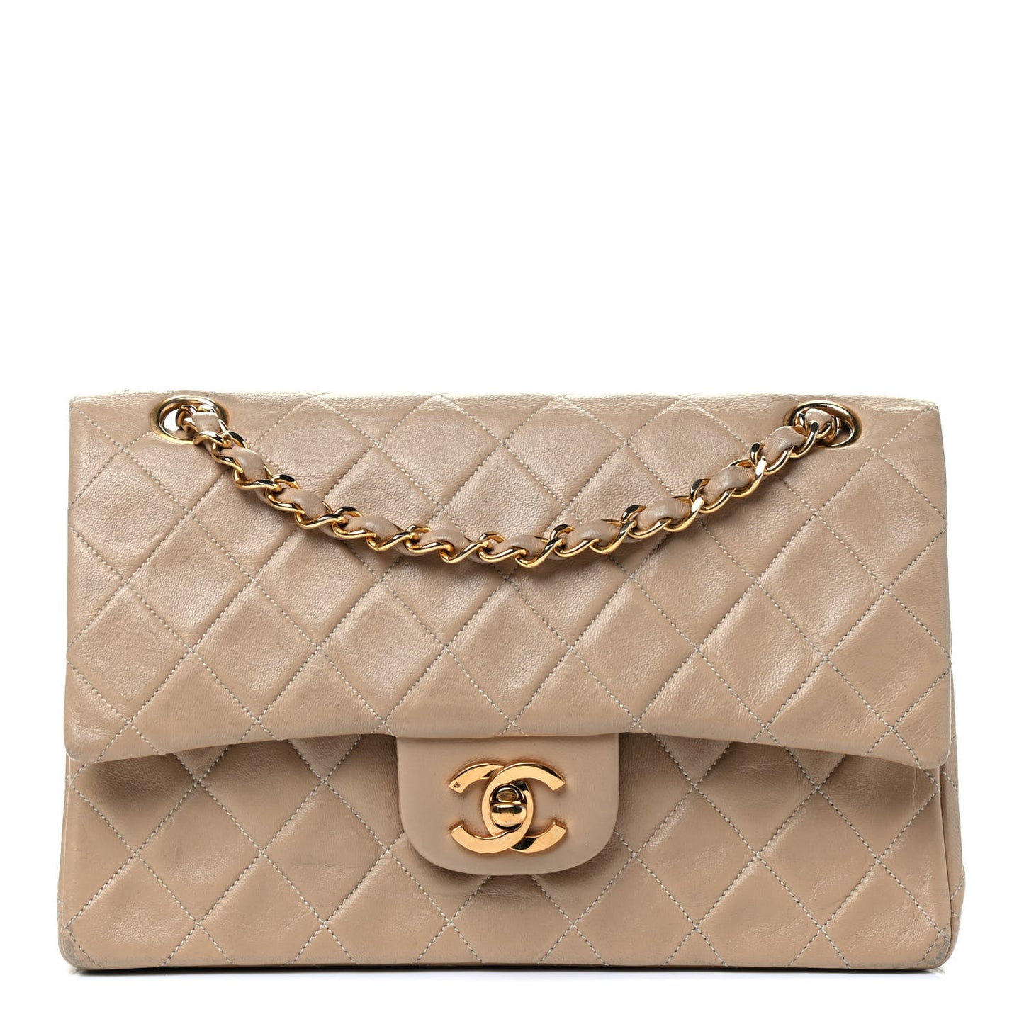 Lambskin Quilted Small Double Flap Beige