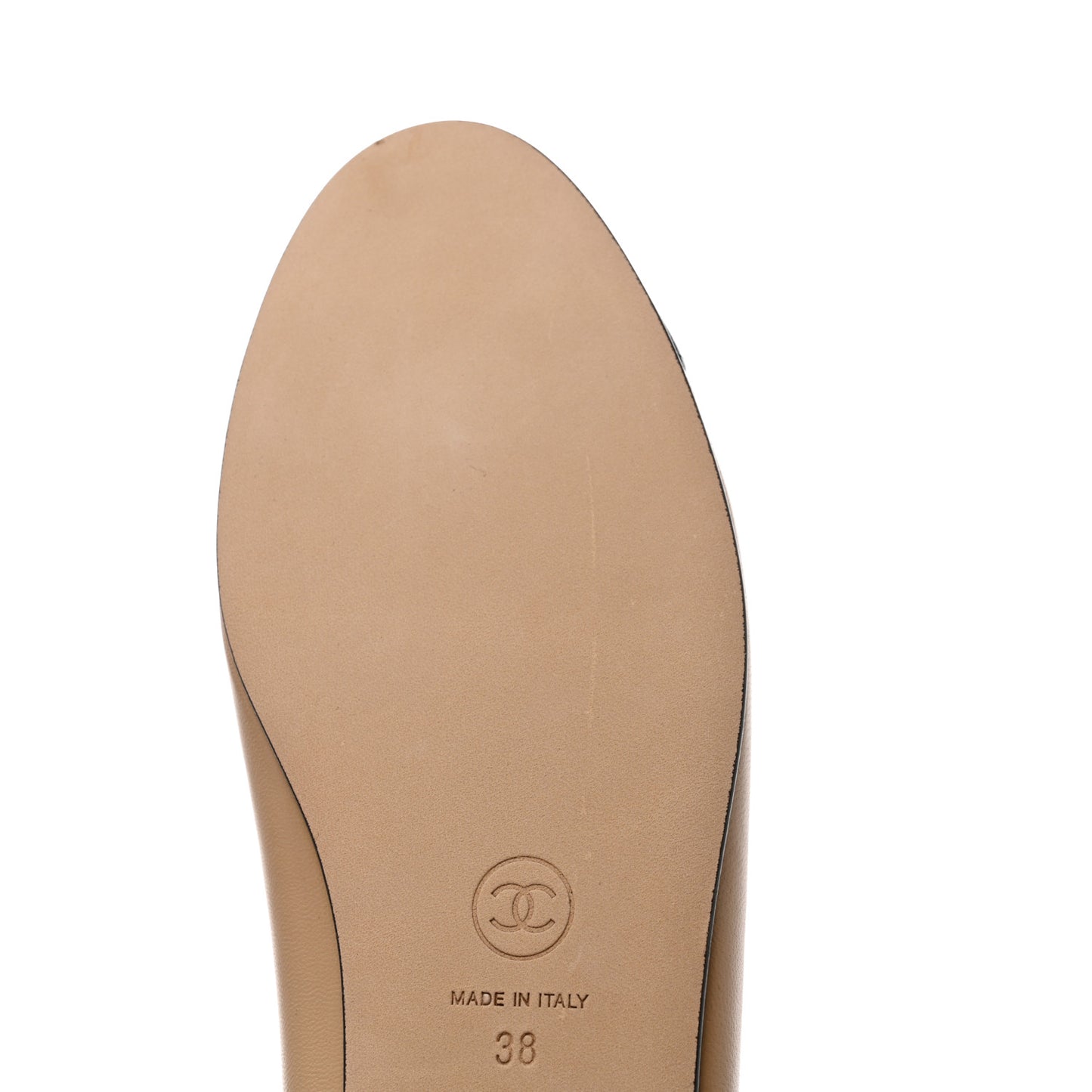 Lambskin Cap Toe CC Ballerina Flats 38 Beige Black