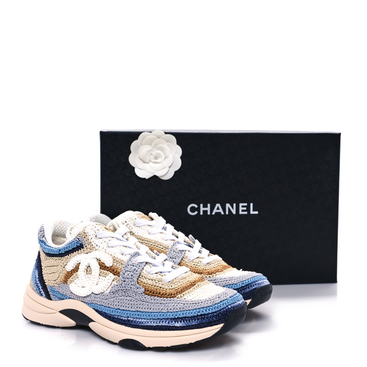 Braided Raffia Womens CC Sneakers 40 Blue Beige