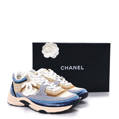 Chanel Braided Raffia Womens CC Sneakers 40 Blue Beige 10 of 11
