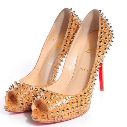 Christian Louboutin Shiny Cork Yolanda Spikes 120 Pumps 39 Natural 3 of 6