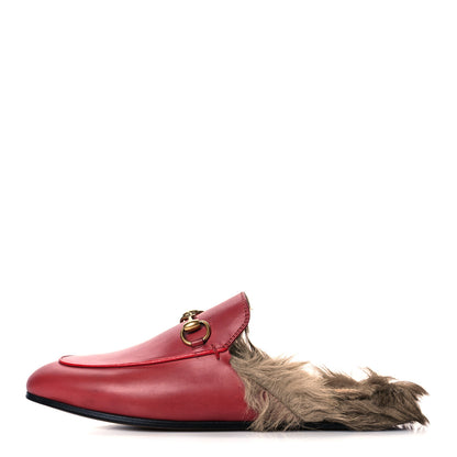 Gucci Betis Glamour Calfskin Fur Womens Princetown Slippers 36 Hibiscus Red Naturale 1 of 10