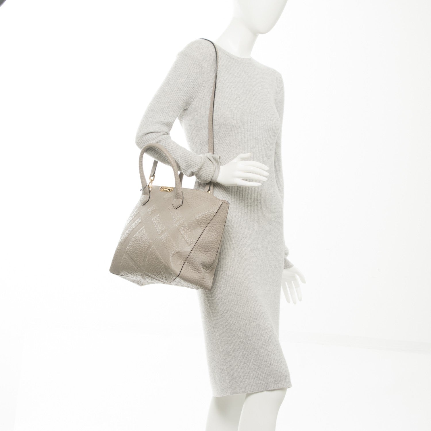 Burberry Heritage Grain Check Embossed Medium Dewsbury Tote Pale Grey 4 of 8