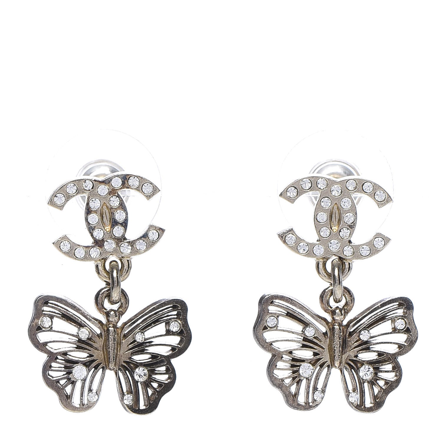 Chanel Crystal CC Butterfly Earrings Gold 1 of 5