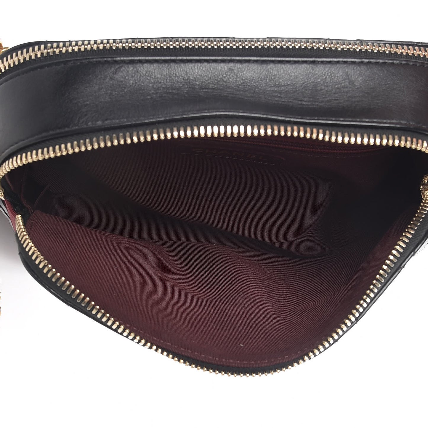 Calfskin Grosgrain Stitched Button Up Camera Case Black
