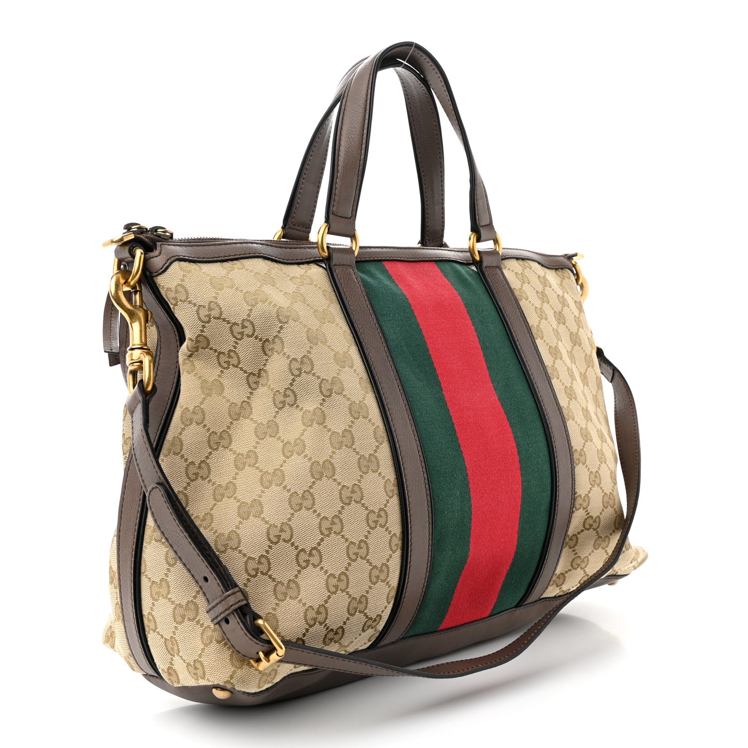 Gucci Monogram Web Medium Rania Top Handle Bag Brown 3 of 15