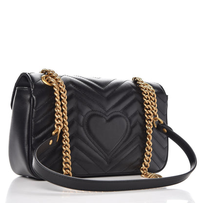 Gucci Calfskin Matelasse Small GG Marmont Shoulder Bag Black 3 of 8