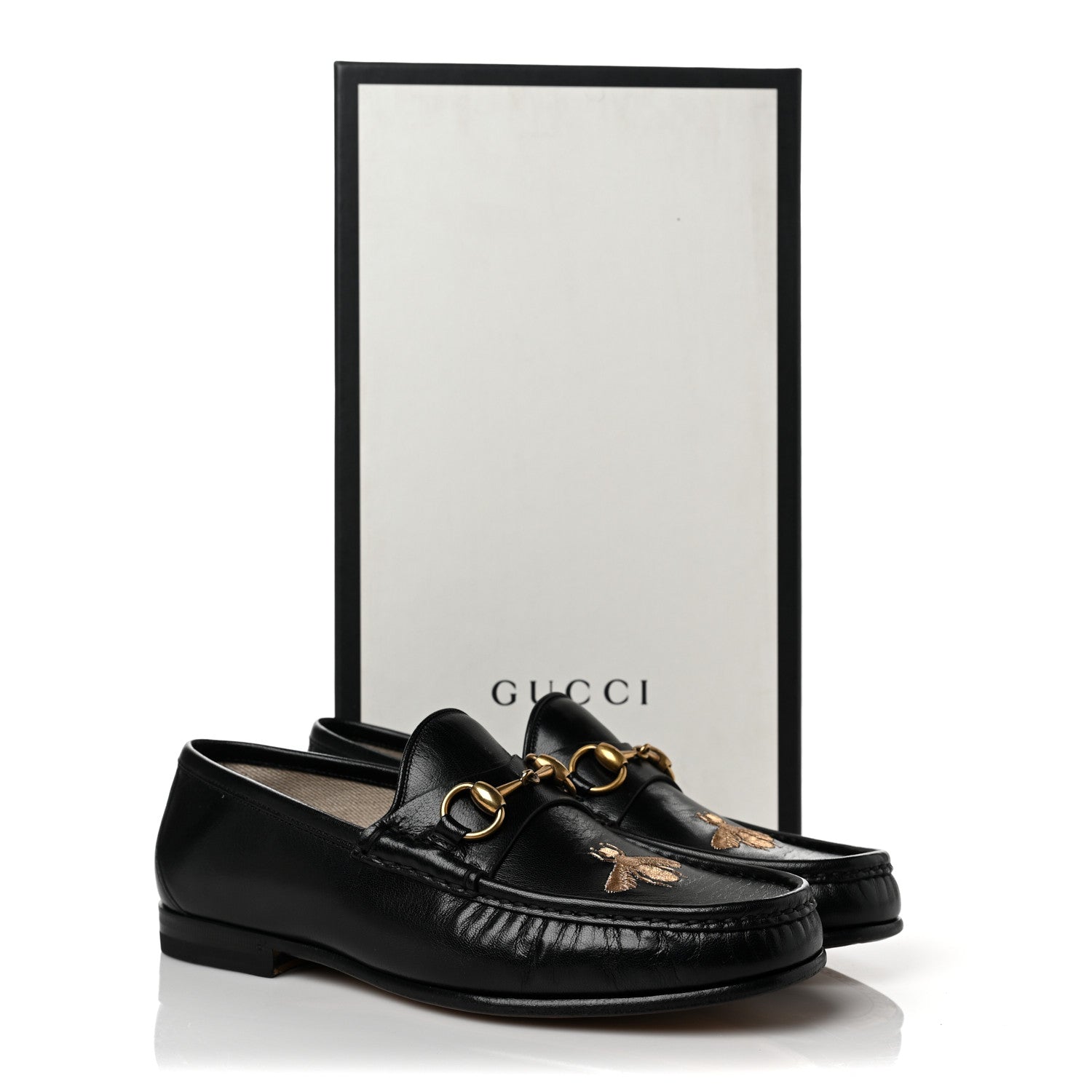 Gucci Calfskin Mens Bee Embroidered Roos Horsebit Loafers 7 Black 9 of 9