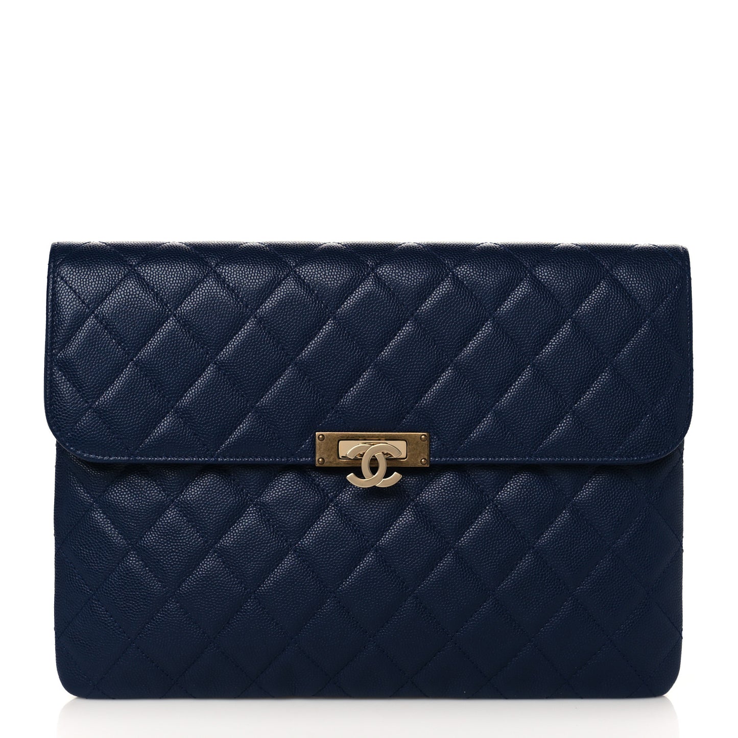 Caviar Quilted Medium Golden Class Pouch Navy
