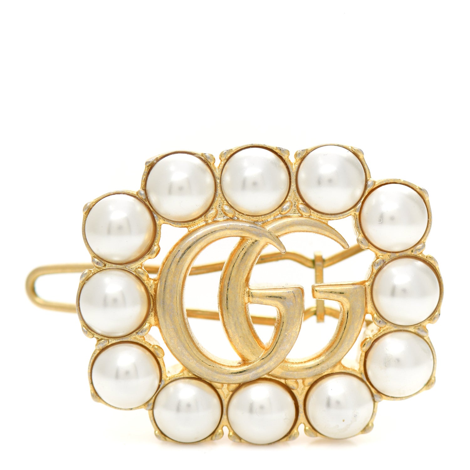 Gucci Metal Pearl Double G Hair Clip Aged Gold 1 of 5