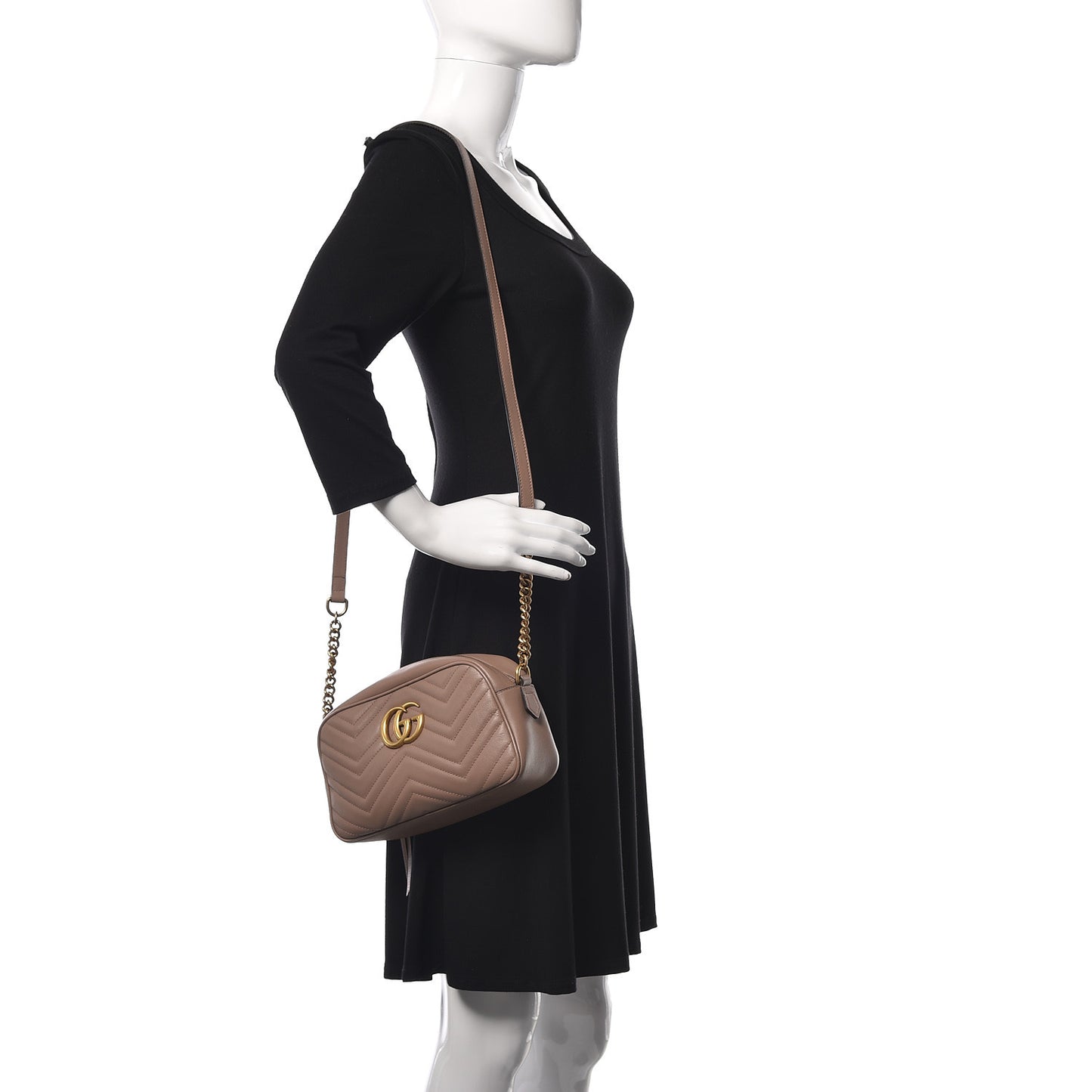 Calfskin Matelasse Small GG Marmont Chain Shoulder Bag Taupe