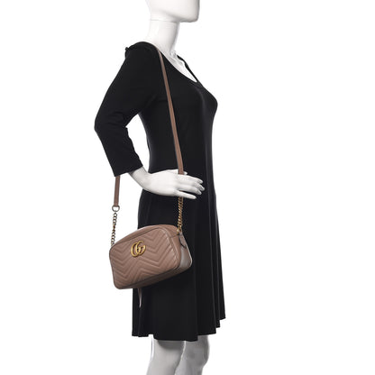 Gucci Calfskin Matelasse Small GG Marmont Chain Shoulder Bag Taupe 2 of 12