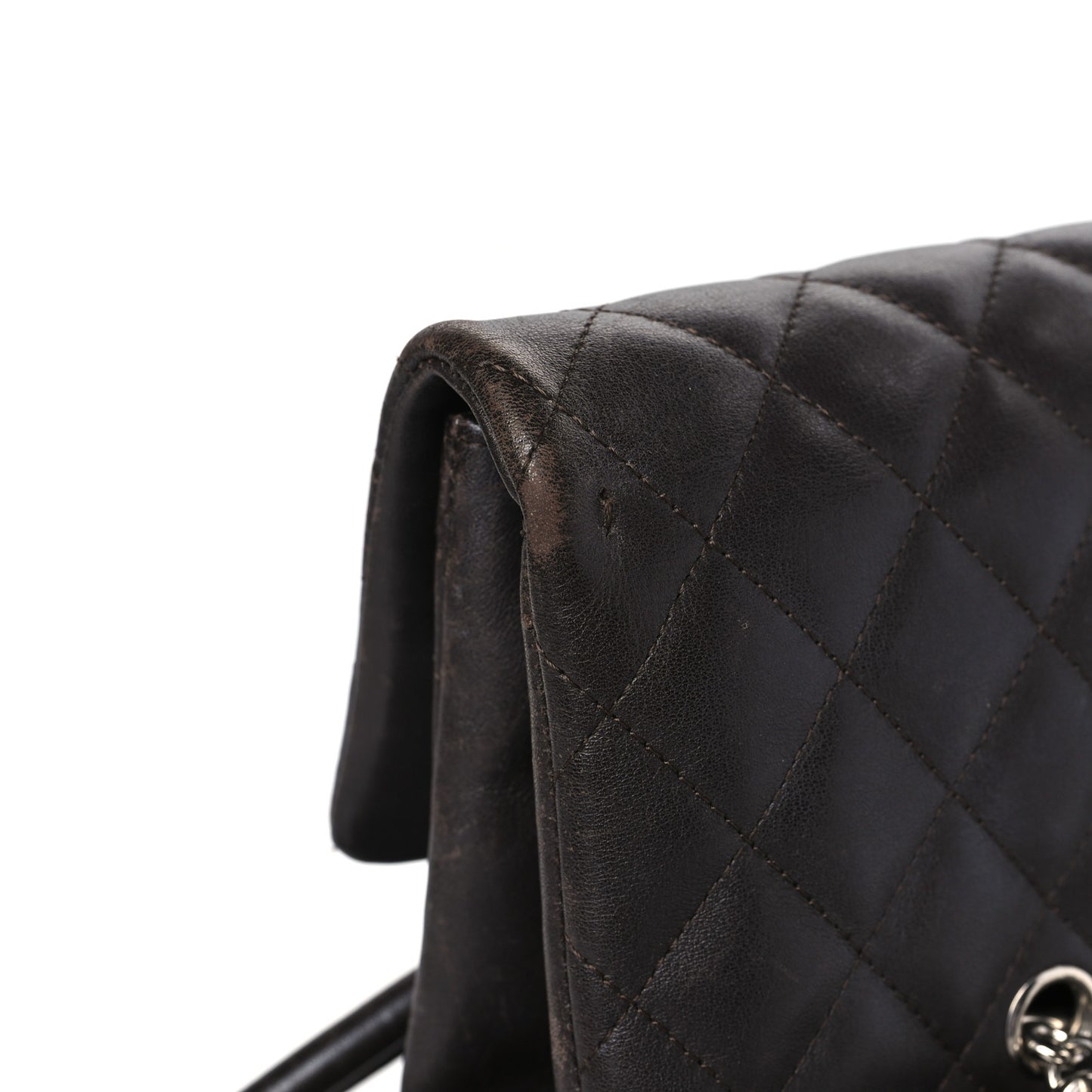 Calfskin Quilted Large Cambon Flap Brown Beige