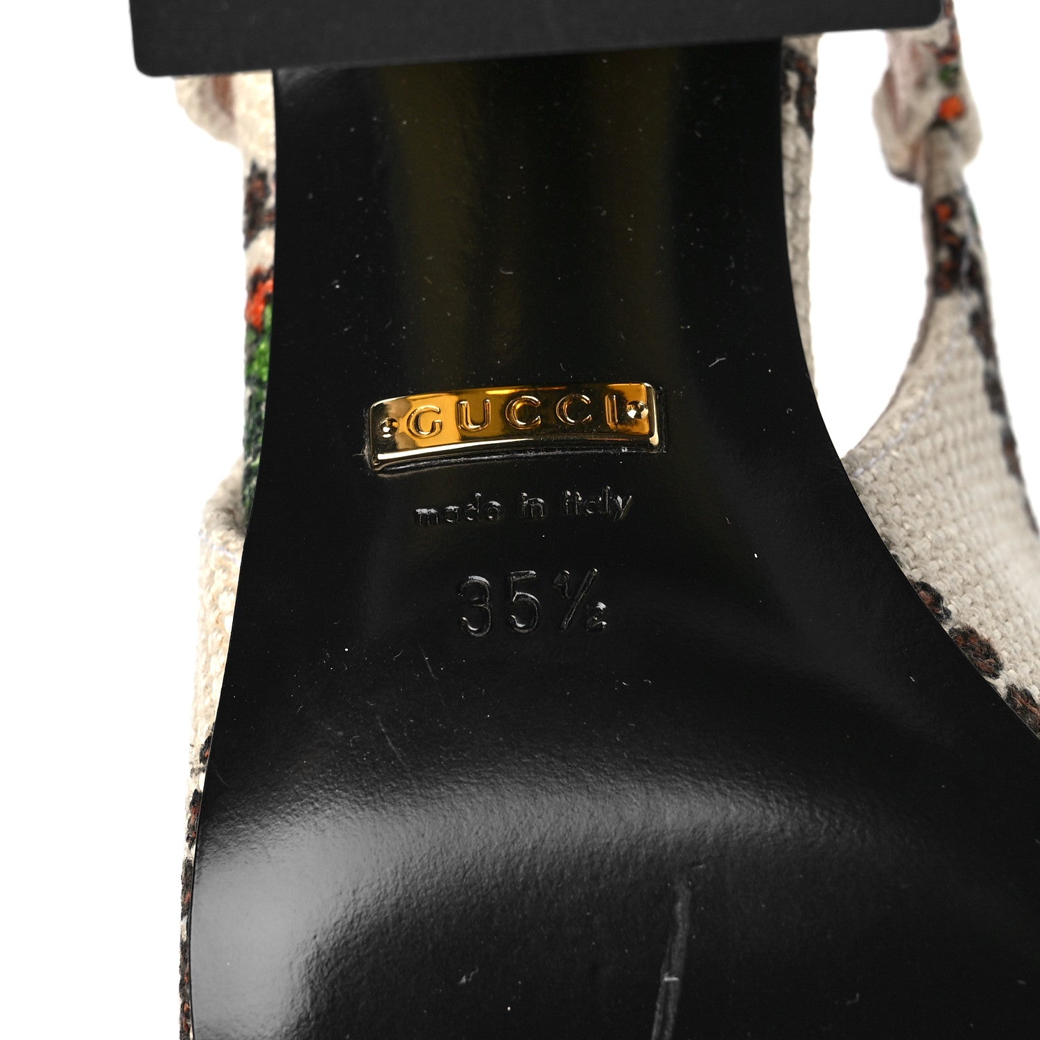 Gucci Canvas 100 Centennial Horsebit 75mm Slingback Pumps 35.5 Beige Multicolor 6 of 8