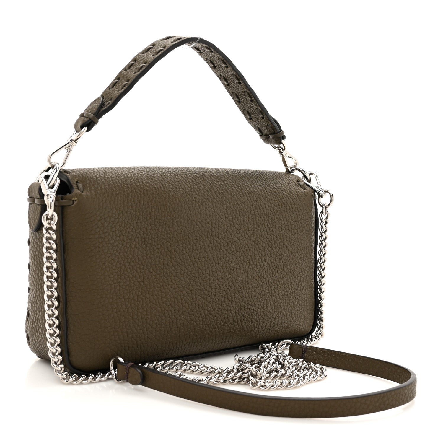 Fendi Cuoio Roma Sellerissima Nappa Sintetica Tape Stitch Mini Baguette Argento 3 of 11
