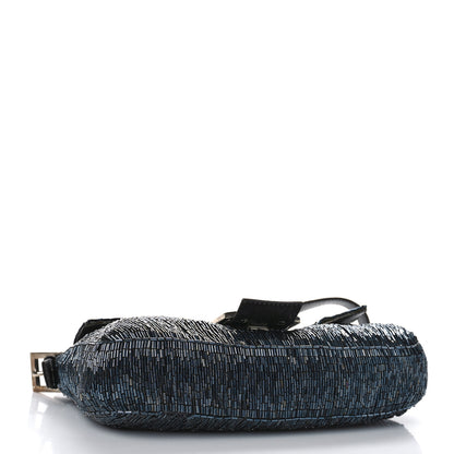 Fendi Satin Beaded Baguette Blue Black 4 of 15