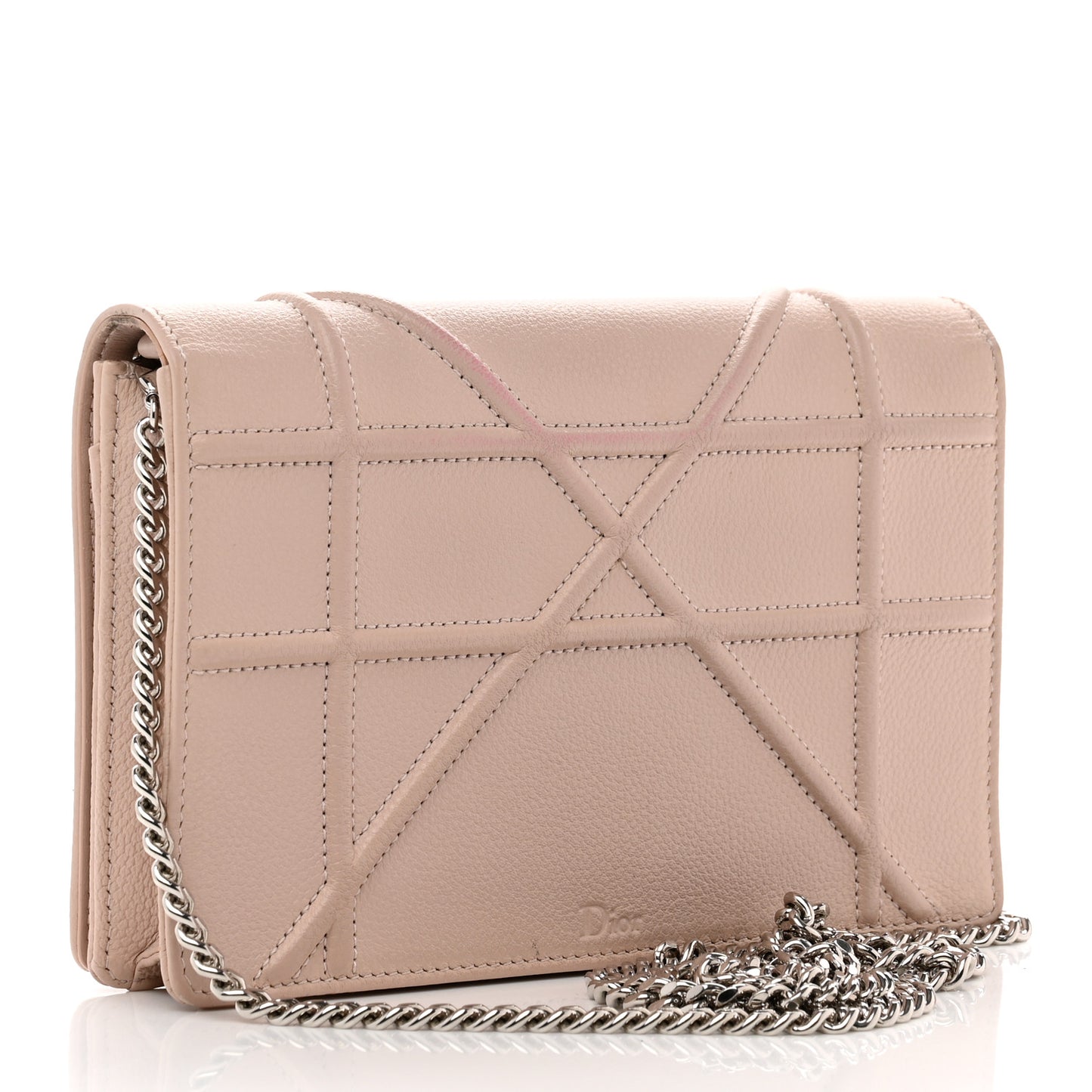 Grained Calfskin Diorama Wallet on Chain Pouch Nude