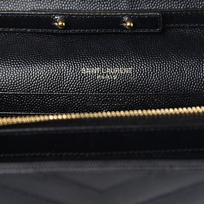 Saint Laurent Grain De Poudre Matelasse Chevron Monogram Chain Wallet Black 7 of 13