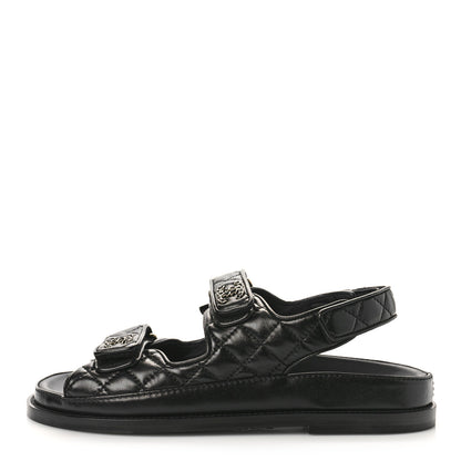 Chanel Lambskin Velcro Dad Sandals 38 Black 1 of 9