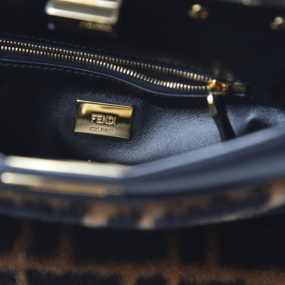 Fendi Shearling Nappa Macro FF 1974 Mini Peekaboo Iconic Satchel Tobacco Black 8 of 9