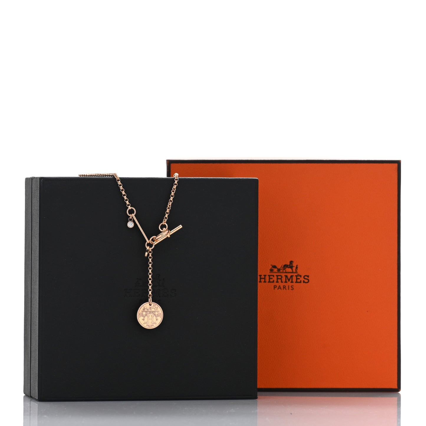 18K Rose Gold Diamond PM Ex-Libris Pendant Necklace