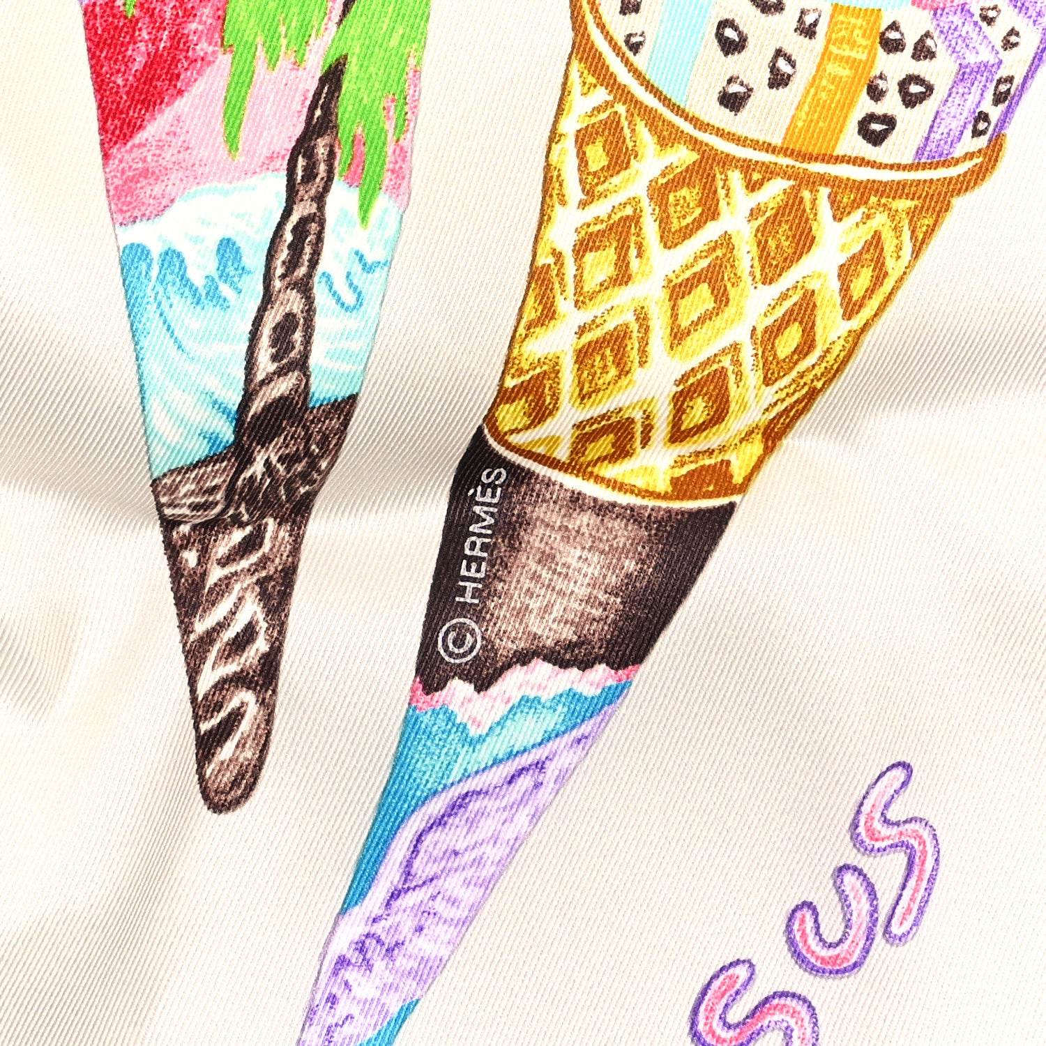 Hermes Silk Funny Ice Cream Scarf 70 Gris Perle Rose Multicolor 3 of 4