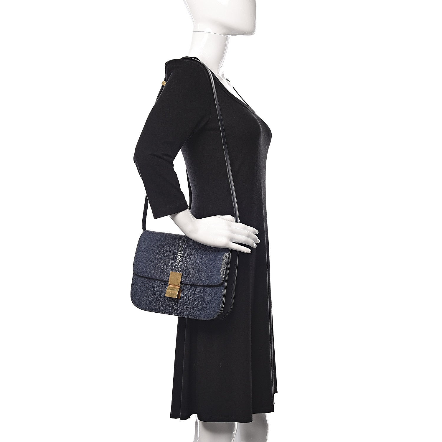 Celine Stingray Medium Classic Box Flap Bag Navy 2 of 14