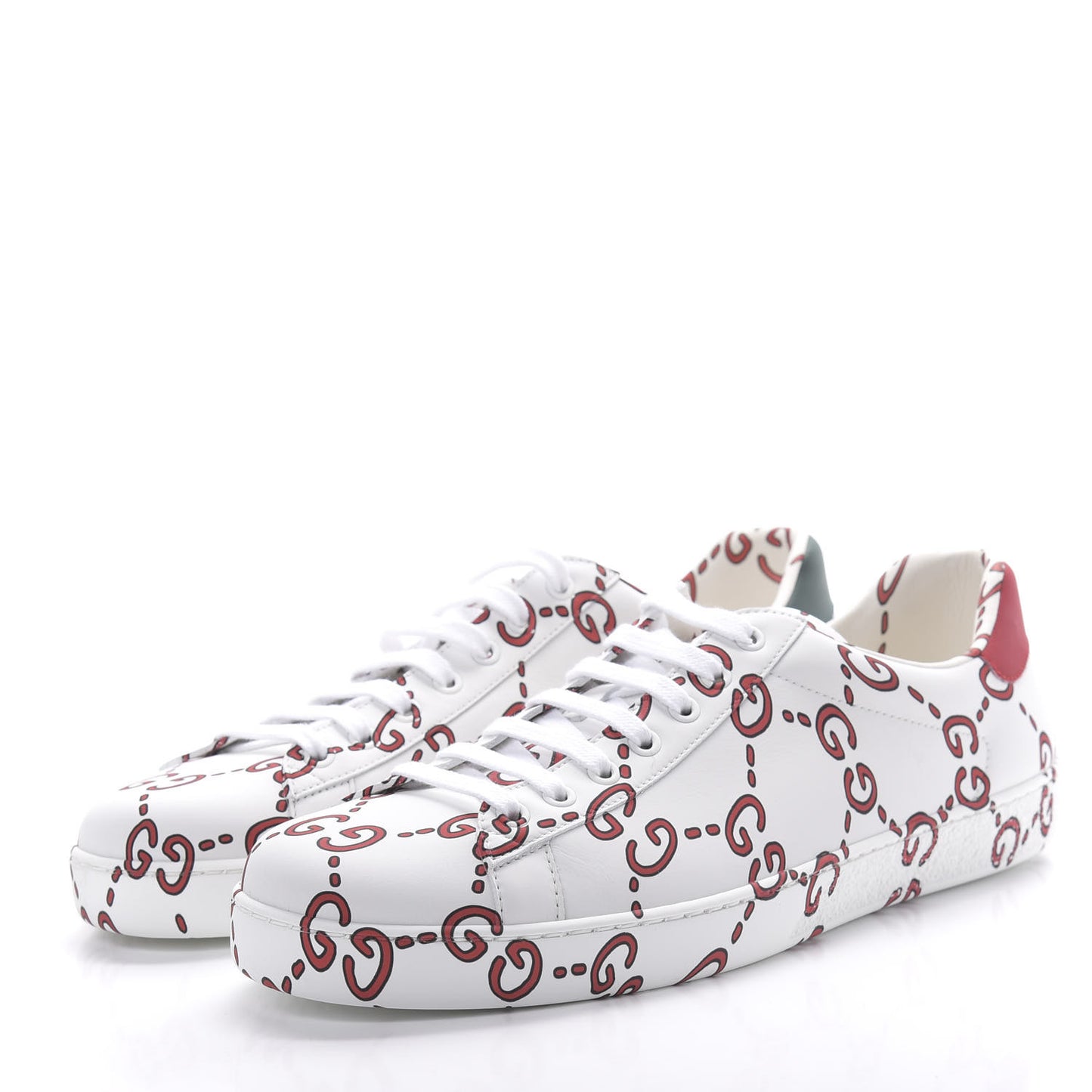 Calfskin GucciGhost Print Mens Ace Sneakers 10 White Hibiscus Red