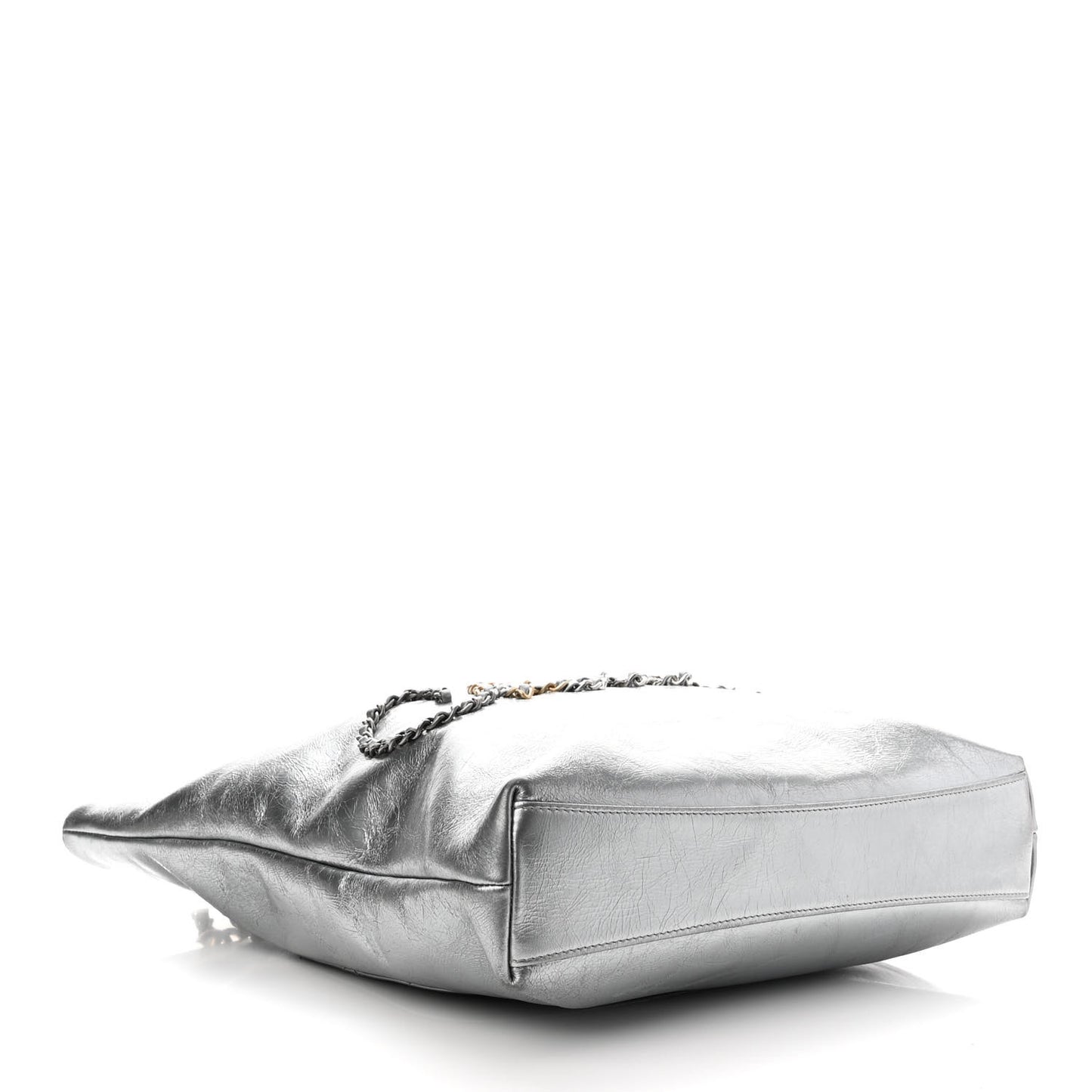 Metallic Crumpled Calfskin Chain 20s Signe Tote Silver