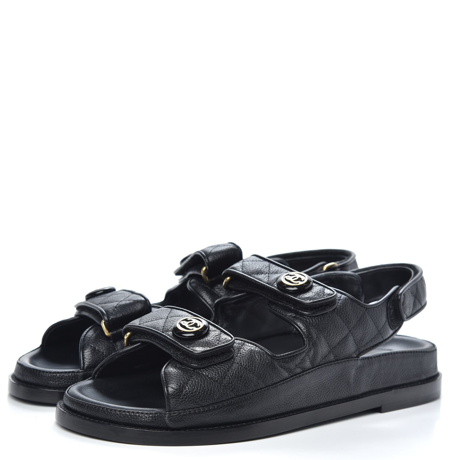 Chanel Grained Calfskin Velcro Dad Sandals 40 Black 3 of 9