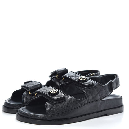 Chanel Grained Calfskin Velcro Dad Sandals 40 Black 3 of 9