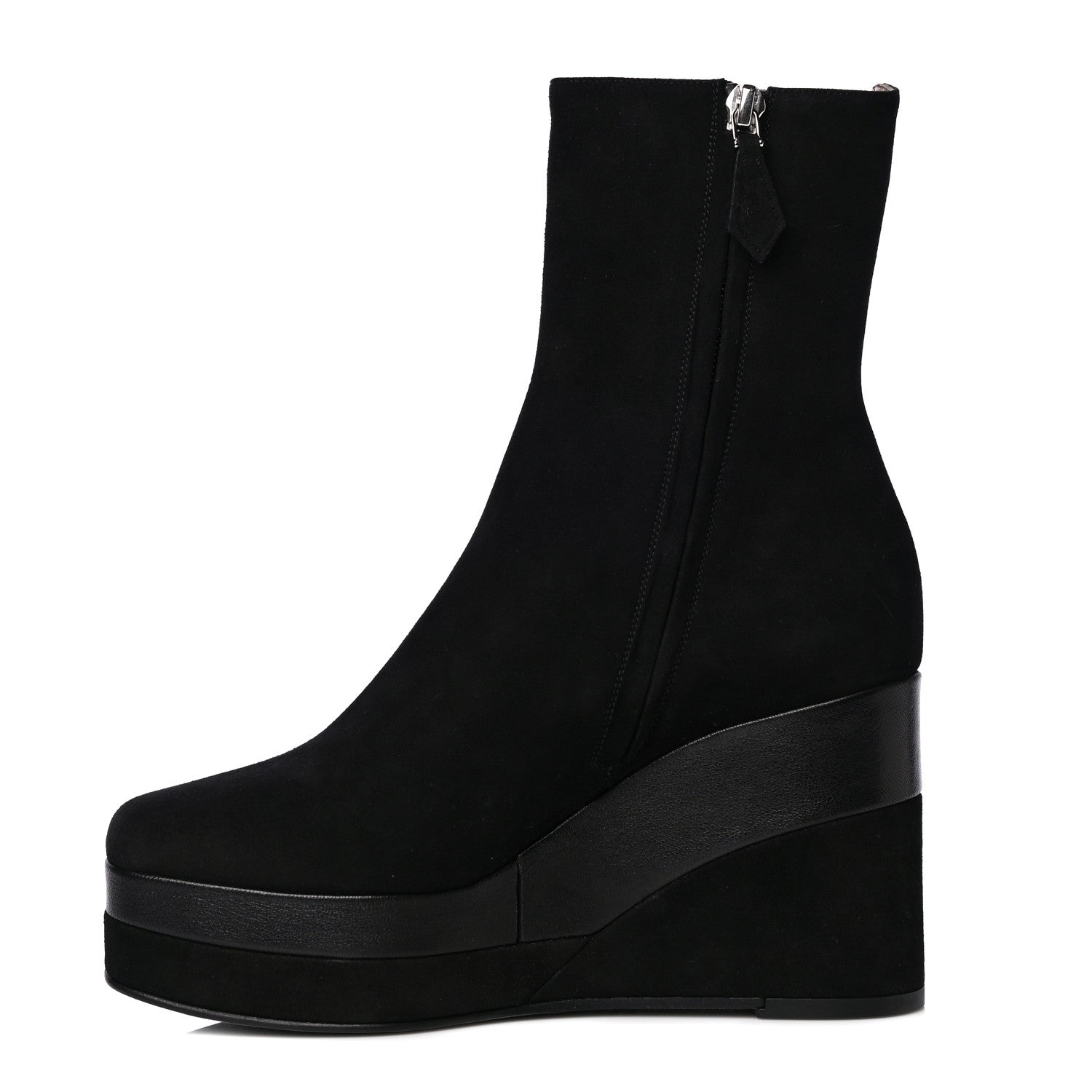 Hermes Suede Goatskin Womens Wedge Boot 36.5 Black 1 of 10