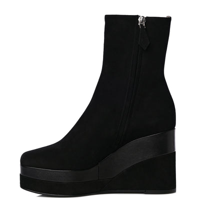 Hermes Suede Goatskin Womens Wedge Boot 36.5 Black 1 of 10