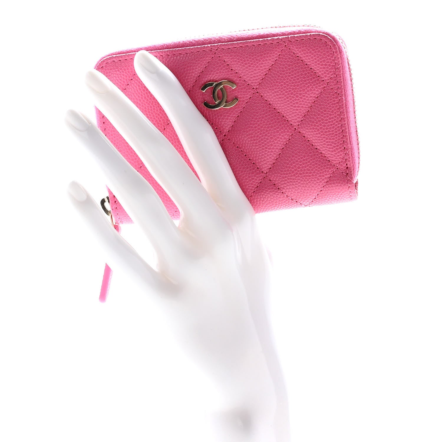 Chanel Caviar Quilted Zip Coin Purse Pink 2 of 8
