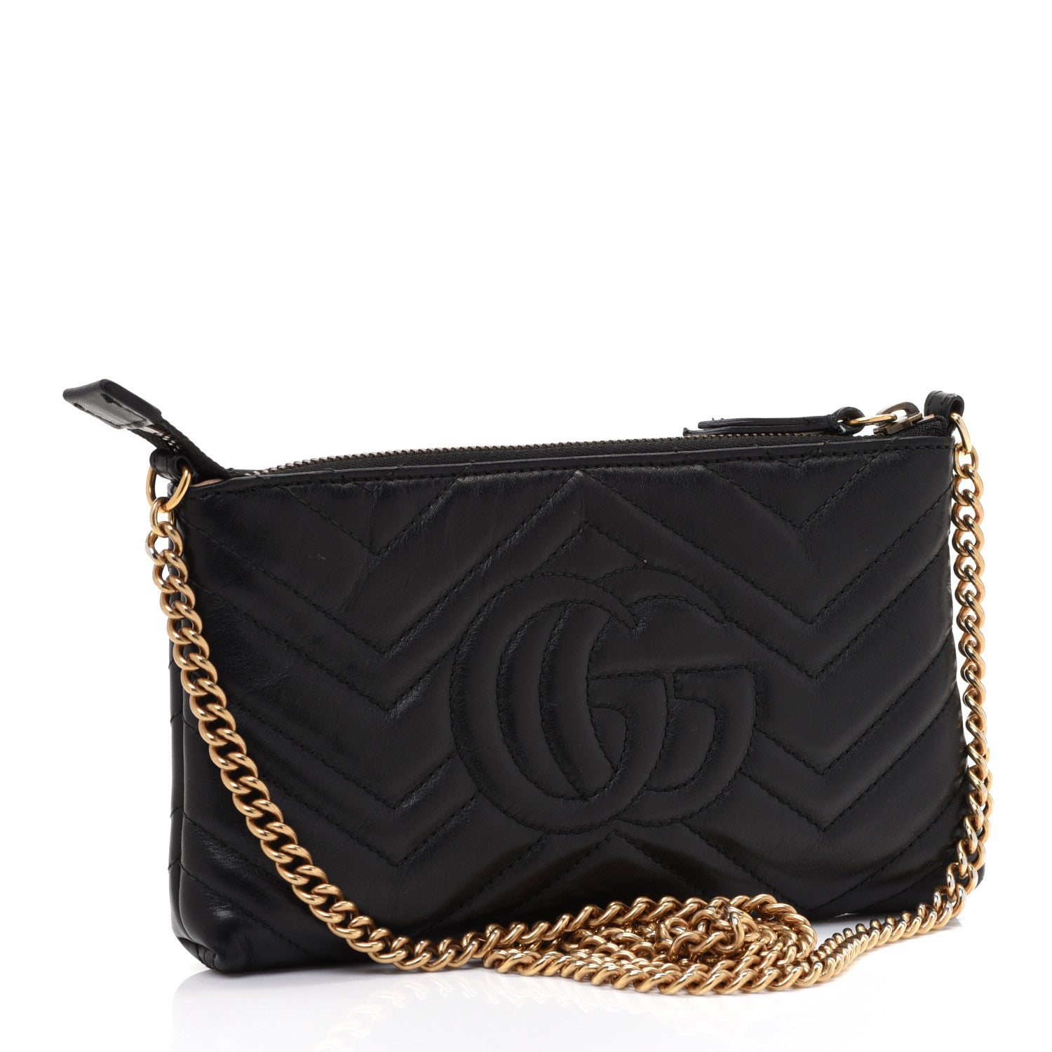 Gucci Calfskin Matelasse Mini GG Marmont Chain Bag Black 2 of 14
