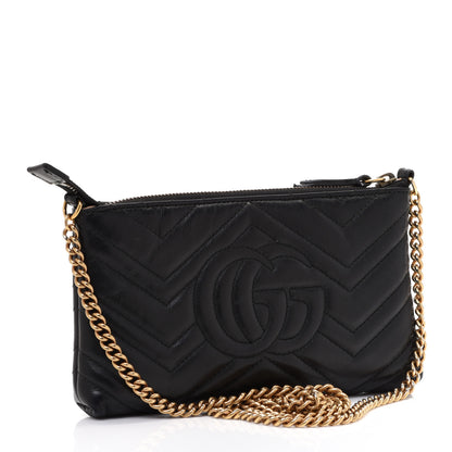 Gucci Calfskin Matelasse Mini GG Marmont Chain Bag Black 2 of 14
