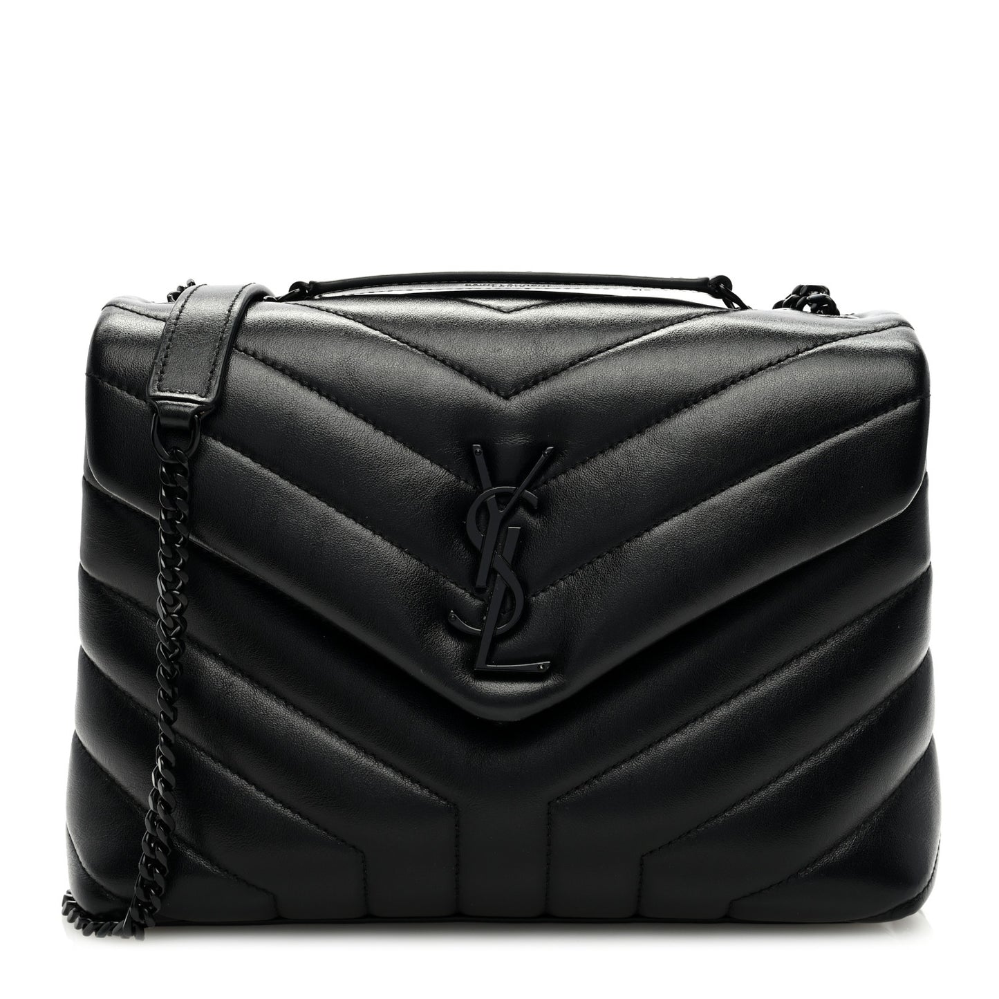 Calfskin Y Quilted Monogram Monochrome Small Loulou Chain Satchel Black