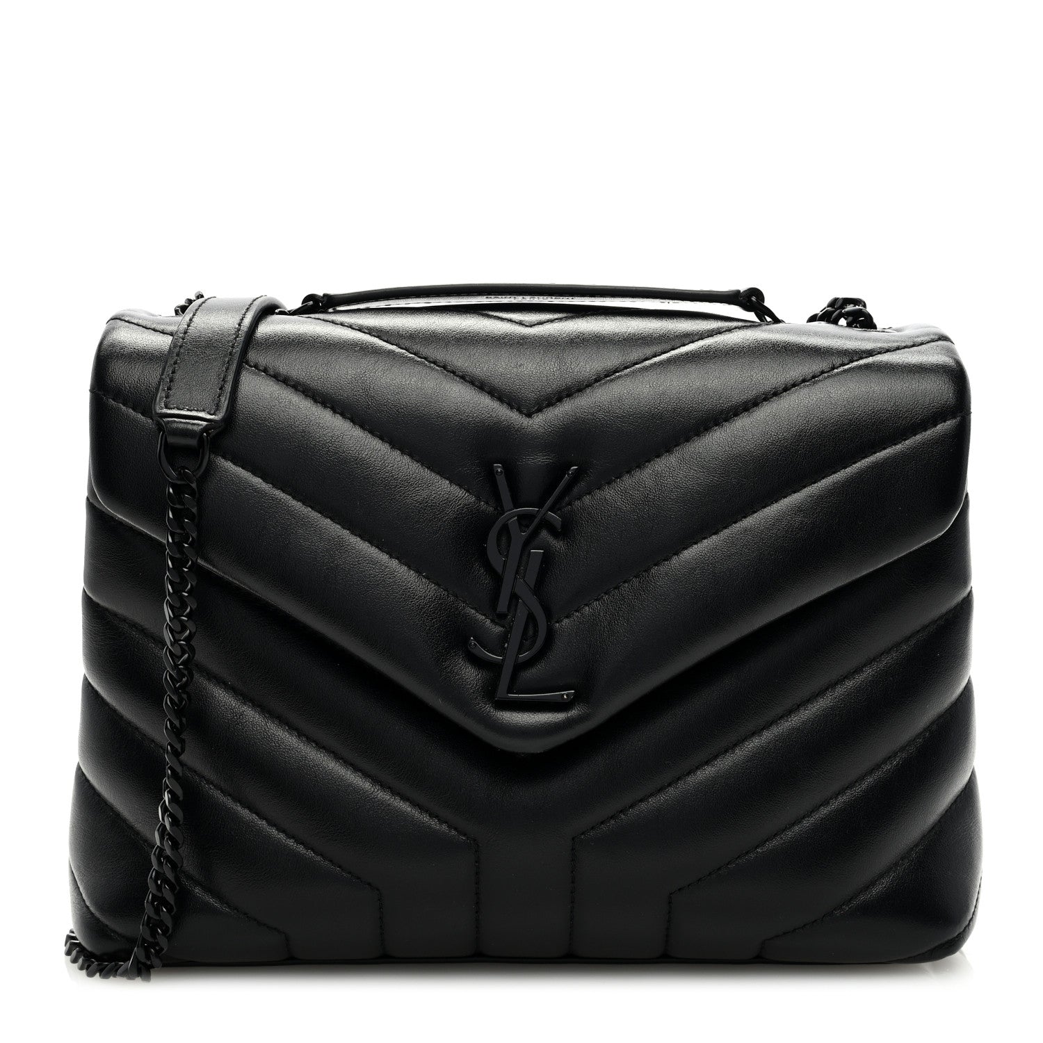 Saint Laurent Calfskin Y Quilted Monogram Monochrome Small Loulou Chain Satchel Black 1 of 8