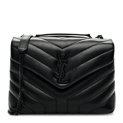Saint Laurent Calfskin Y Quilted Monogram Monochrome Small Loulou Chain Satchel Black 1 of 8