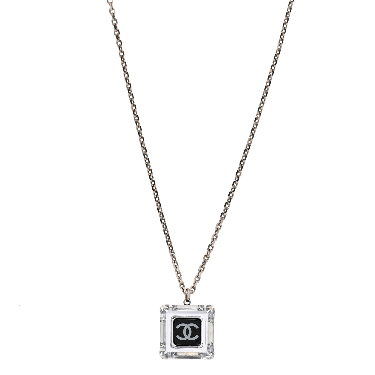 Resin Strass Geometric Square CC Necklace Black